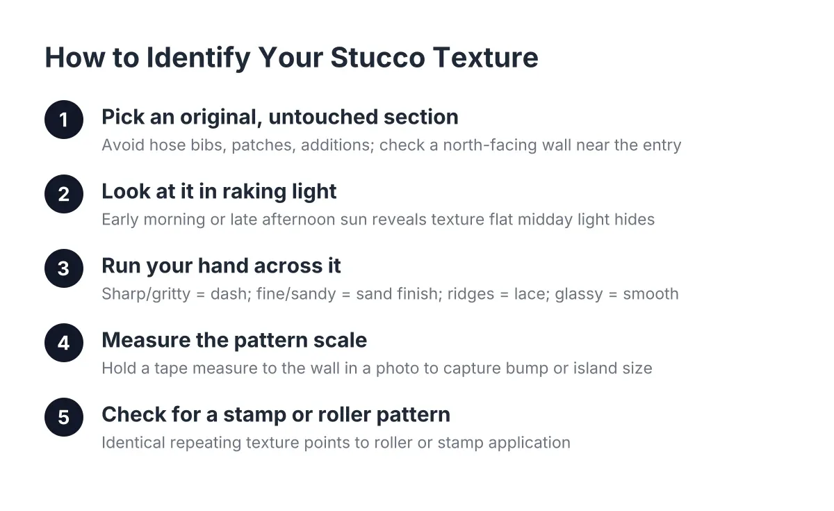 Steps to identify stucco texture on a Scottsdale home before repair or matching